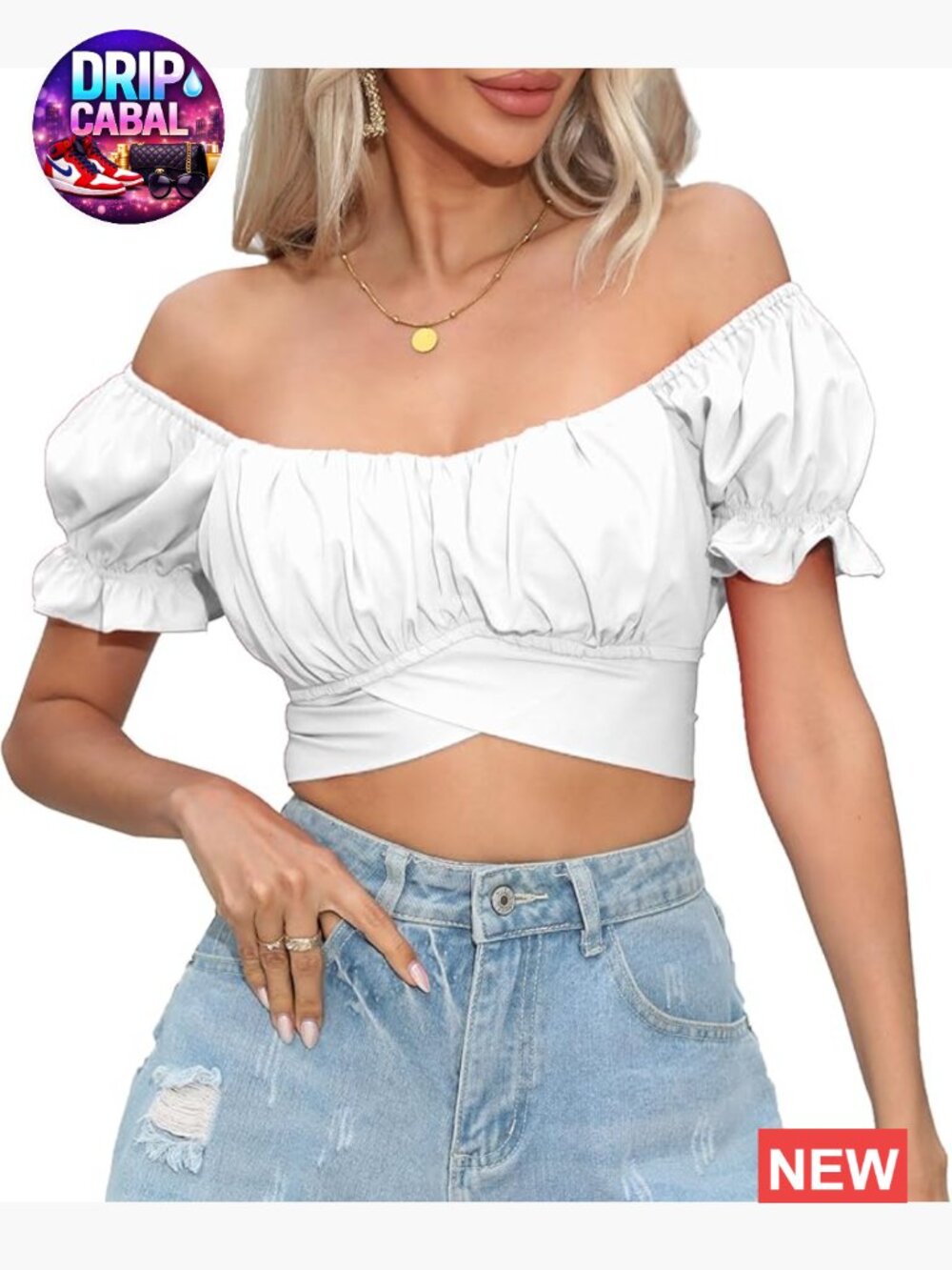 Off Shoulder Crop Top Ruffle Short Sleeve Tie Back Blouse
